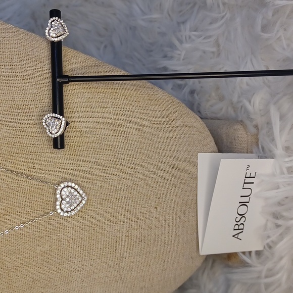 Radiance by Absolute Sterling Silver Heart Necklace and Earrings NEW - Picture 1 of 13